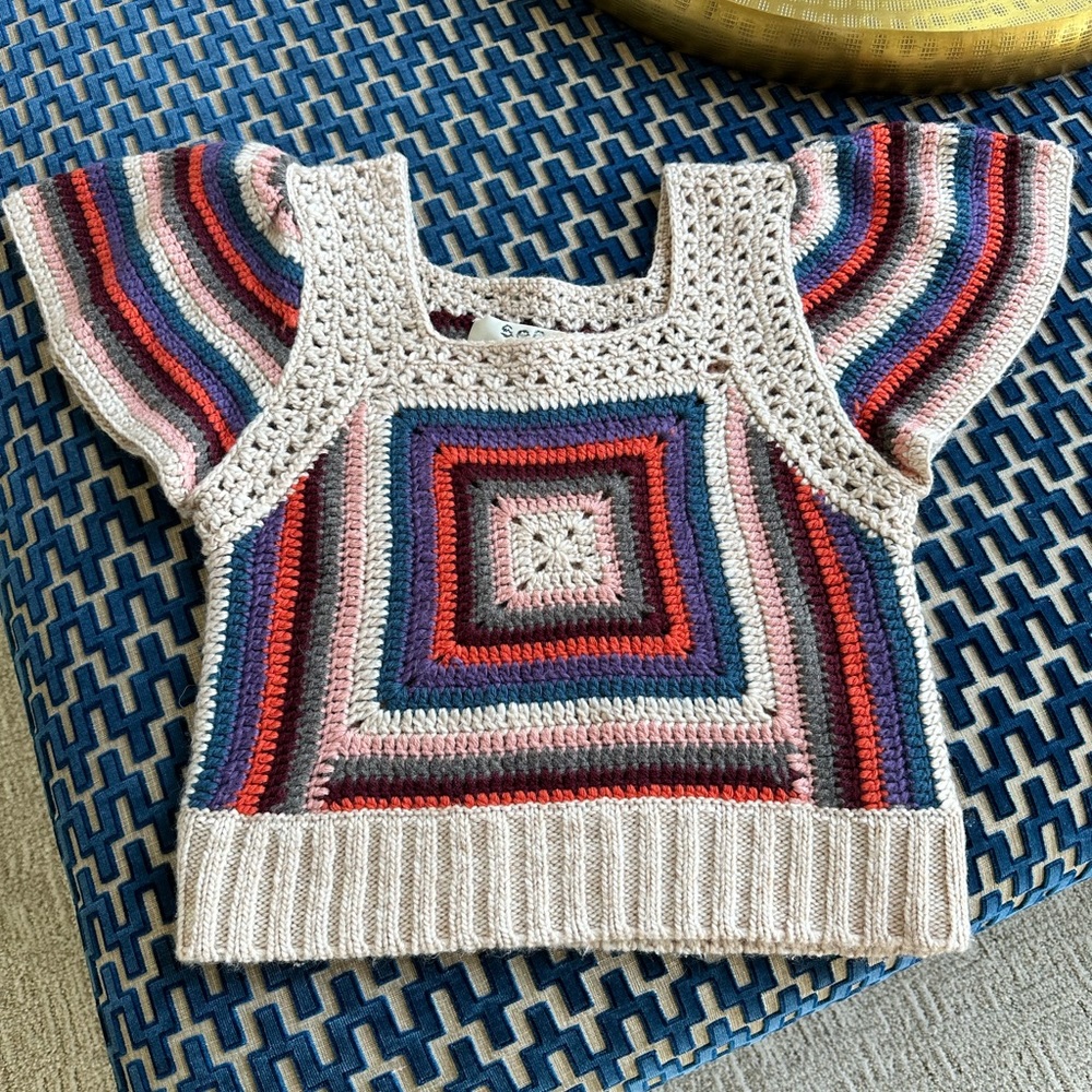 SEA NEW YORK Striped Square Neckline Crop Sweater